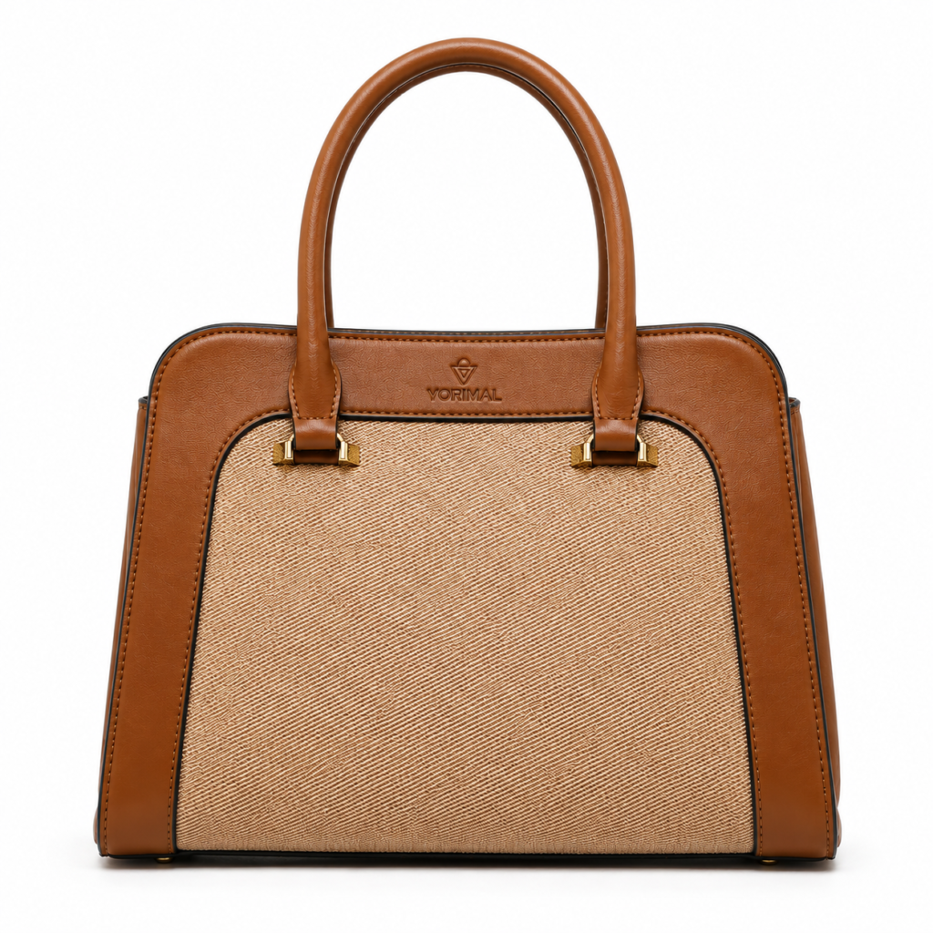 Brown and Beige Woven-Panel Handbag