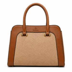 Brown and Beige Woven-Panel Handbag