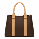 Vorimal Brown and Beige Structured Satchel Handbag - Image 3